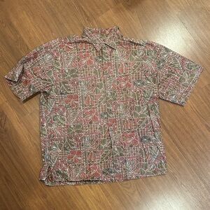 Casual Short-Sleeve Button-Down Shirt in Rust and Olive Floral Print